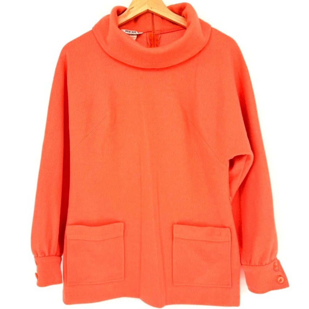 Vintage Rhodes‎ California Coral Orange Wool Blend Cowl Funnel Neck Tunic Top M